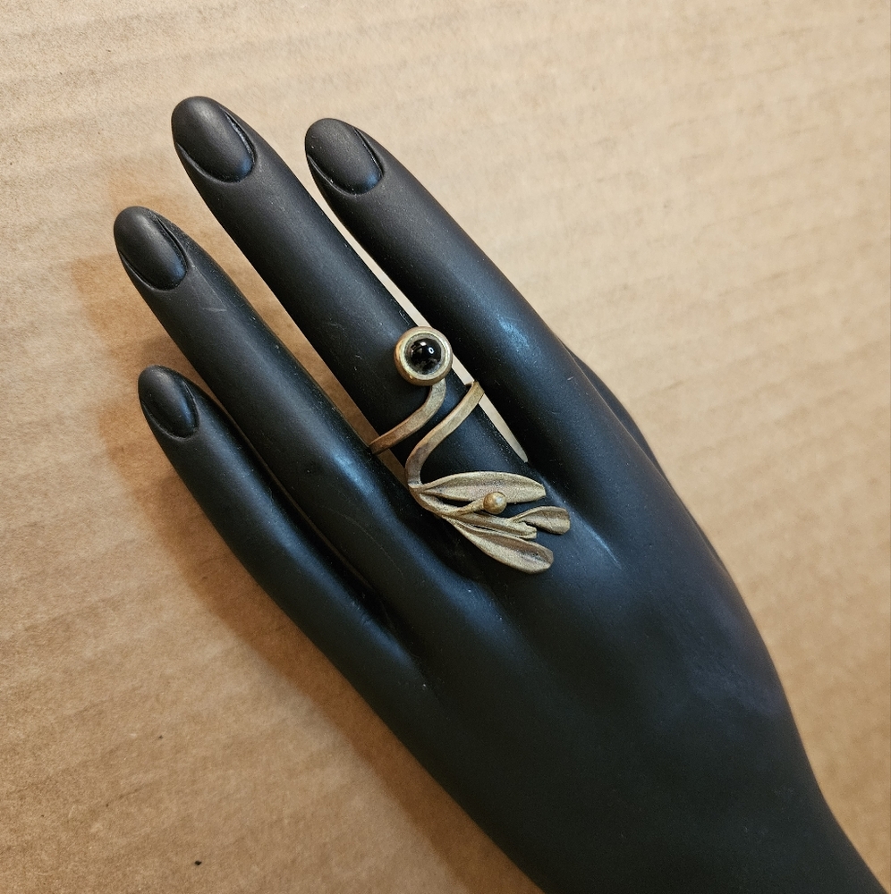 Greek Genuine Lava Stone Olive Leaf Ring